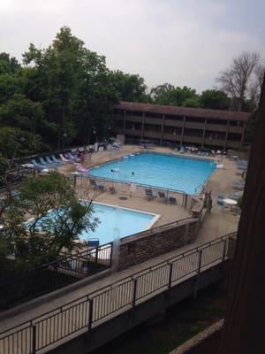 Looking out at the swimming pool from the lodge.