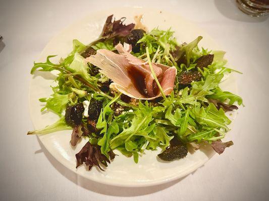 Arugula Salad, Figs, Prosciutto with Fig Balsamic Dressing