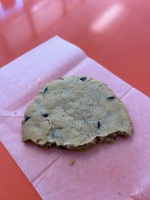 partially eaten chocolate chip cookie