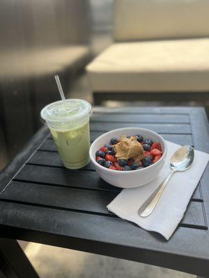 Iced Matcha Latte and Açaí Bowl