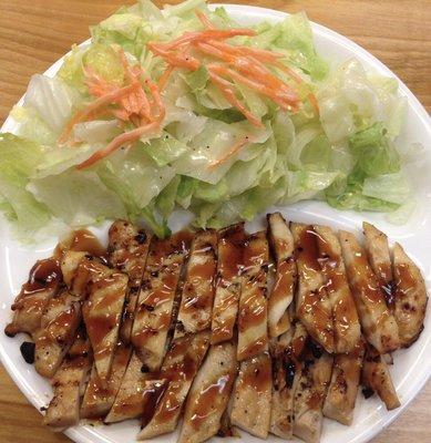 Chicken Breast Teriyaki, with no rice. . .all salad instead.