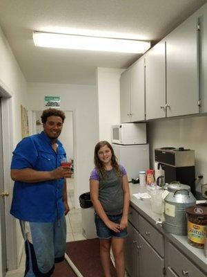 Sarah, part of the Grant Pools family, taking care of our hard working crew with cold refreshments after a long hot day.