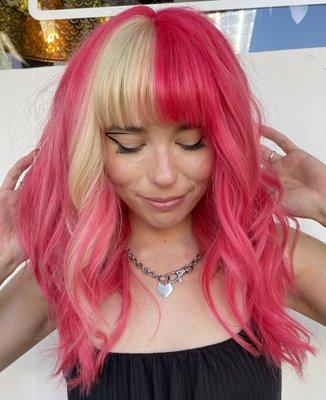 Warm pink with a blonde panel by Bri