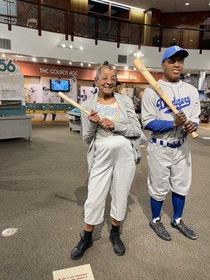 My sister at the Baseball Bat Museum.