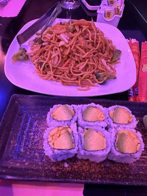 Avocado roll and lomein