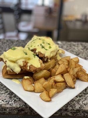 Fried chicken egg Benedict