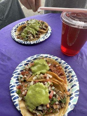 Birria tacos and carne asada, plus their hibiscus drink!