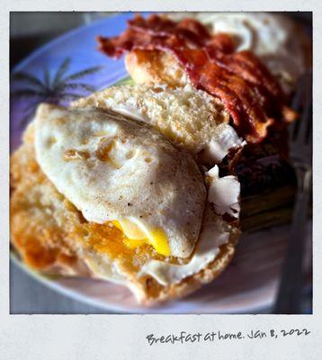 Fried eggs, & bacon on ciabatta rolls. Thanks European Bakery for the great breads and rolls! Check them out.