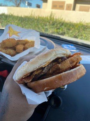 One happy situation. The Western Bacon Cheeseburger with Santa Fe Sauce & Jalapeño Poppers