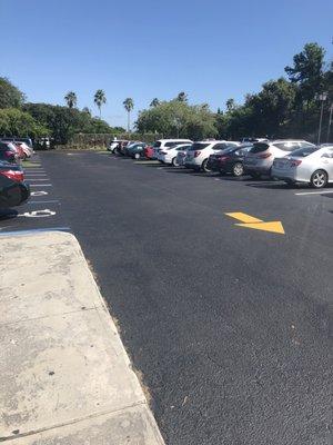 Freshly resurfaced parking lot