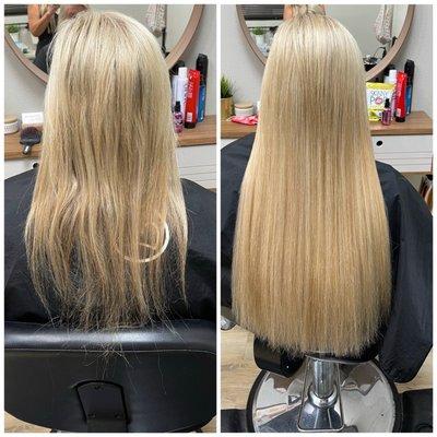 Before/After - 22" Beaded Weft Extensions done by Jamie Galati 702-266-6996