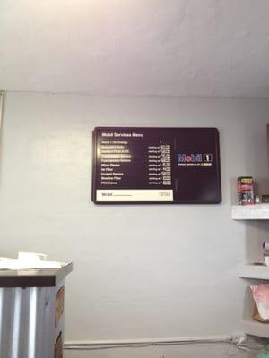 Menu of services and prices.