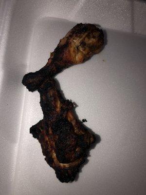 Burnt chicken with our takeout.