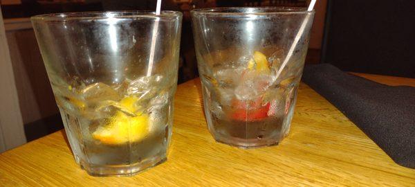 empty glasses that sat at the end of our table for the entire night even when dirty dishes were removed