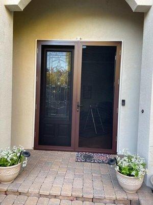 Brown French Security Screen Doors 60x96