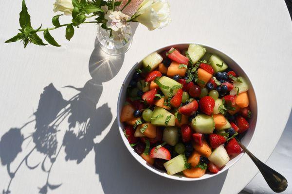 fresh fruit with lime, honey, & mint