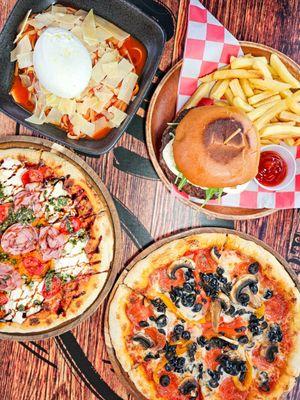 Pias pizza, la Maria pizza, pias burger, linguine truffle burrata