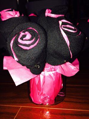 My first attempt at making a sock bouquet for Valentine's Day