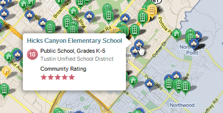 School information and school district polygon outlines on mapping IDX