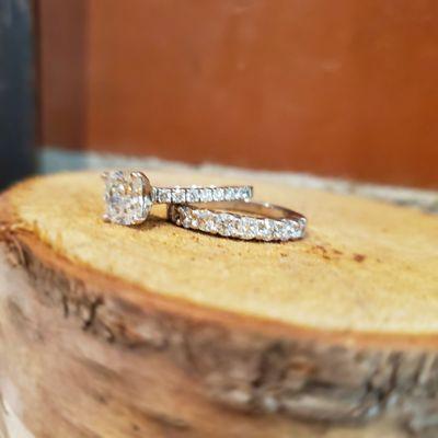 Wedding band with engagement ring