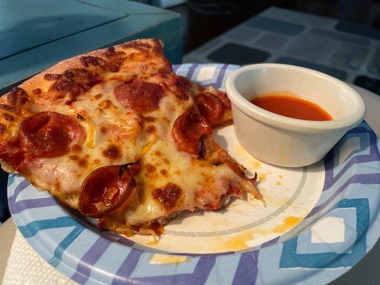 Leftover pepperoni & onion pizza with Catalina dressing on the side!  Sooo good!!