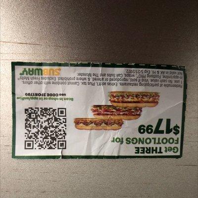 Corporate coupon mailed out Subway is not honoring