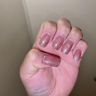 Full set acrylic with pink glitter no chip