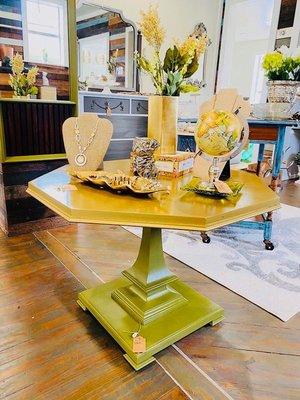 Custom Gold and Green Lacquer Table