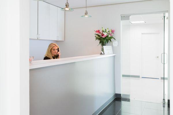 Reception area in our pristine Park Avenue office and surgical facility.