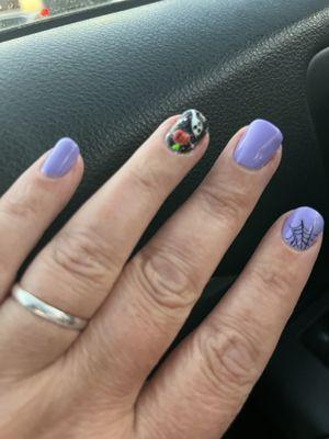 Gel manicure with nail art.