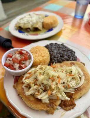 Cheese and pork pupusas with extra curtido