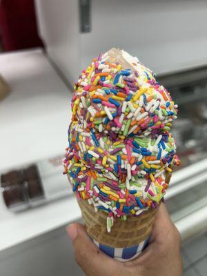 Twist in a cone with sprinkles, just what grandma would've ordered