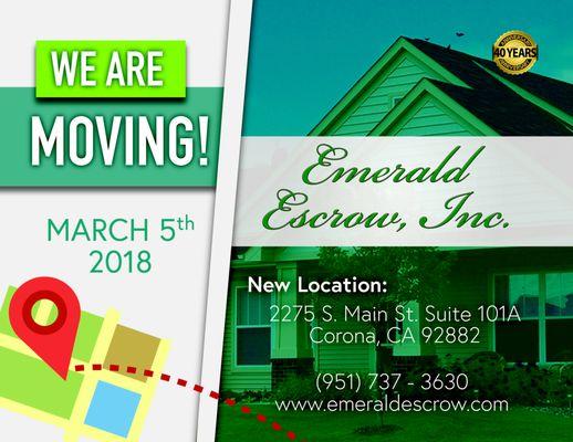 Emerald Escrow Inc Is MOVING  Same great service with a fresh new location