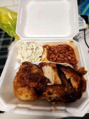 Chicken, beans and potato salad