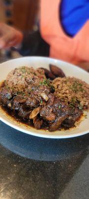 Oxtail and double rice and peas and plantains