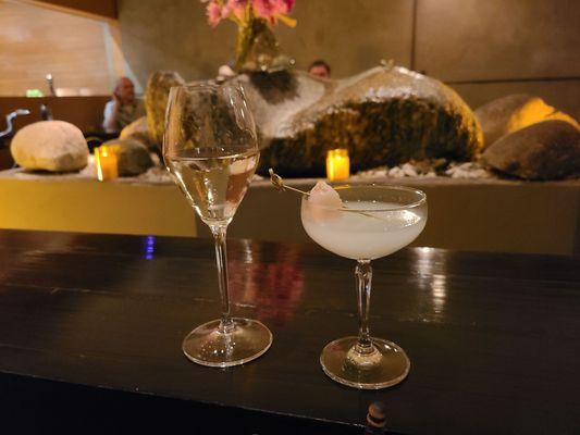 Cold sake and lychee martini