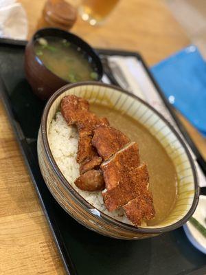 Tonkatsu Curry with Rice and miso soup.