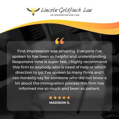 Lincoln Goldfinch Law Client Testimonial From Madison S.