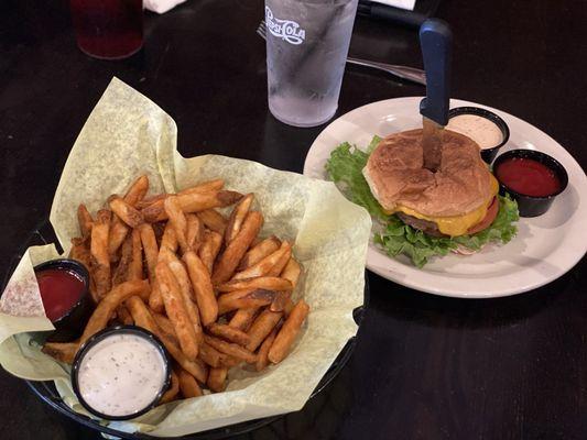 Happy hour cheeseburger snd a side of fries