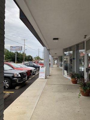 Sidewalk and parking making for easy access.