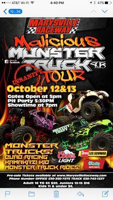 Monster Truck show starting now! Great food, drinks and souvenirs! Coupon for $5 off adult tickets on next photo! Just show it at the gate!