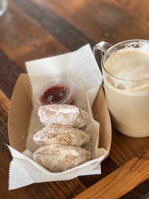 Delicious beignets w/strawberry topping (they were good with or without the topping)