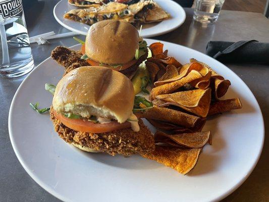 Chicken Slider Special with Sweet Potato Chips