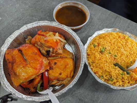 Baked Chicken and yellow rice and black beans for $12