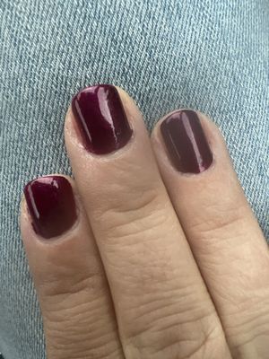 Regular nail polish with several spots on my skin