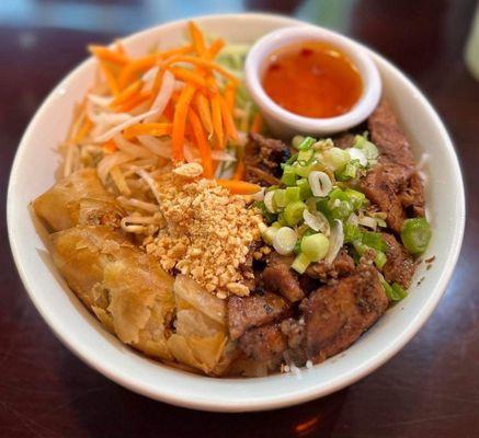 Vermicelli Noodles with Spring Rolls and Grilled Pork Bowl