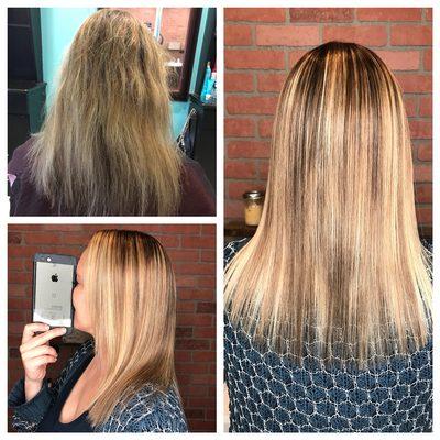 Great transformation here with a keratin by keratin complex and once again Swarzkoph dimensional color.