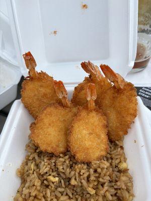 Zodiac Shrimp, Spicy and Fried Rice (forgot their Zodiac Sauce in photo) Homemade one of a kind recipe so YUM