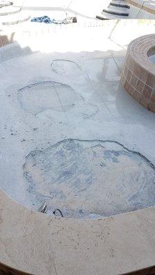 Repair work by new Pool Company hired 4 years after Bright Blue Pool refinished our pool.