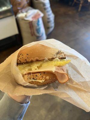 Egg, turkey, Swiss on poppy seed